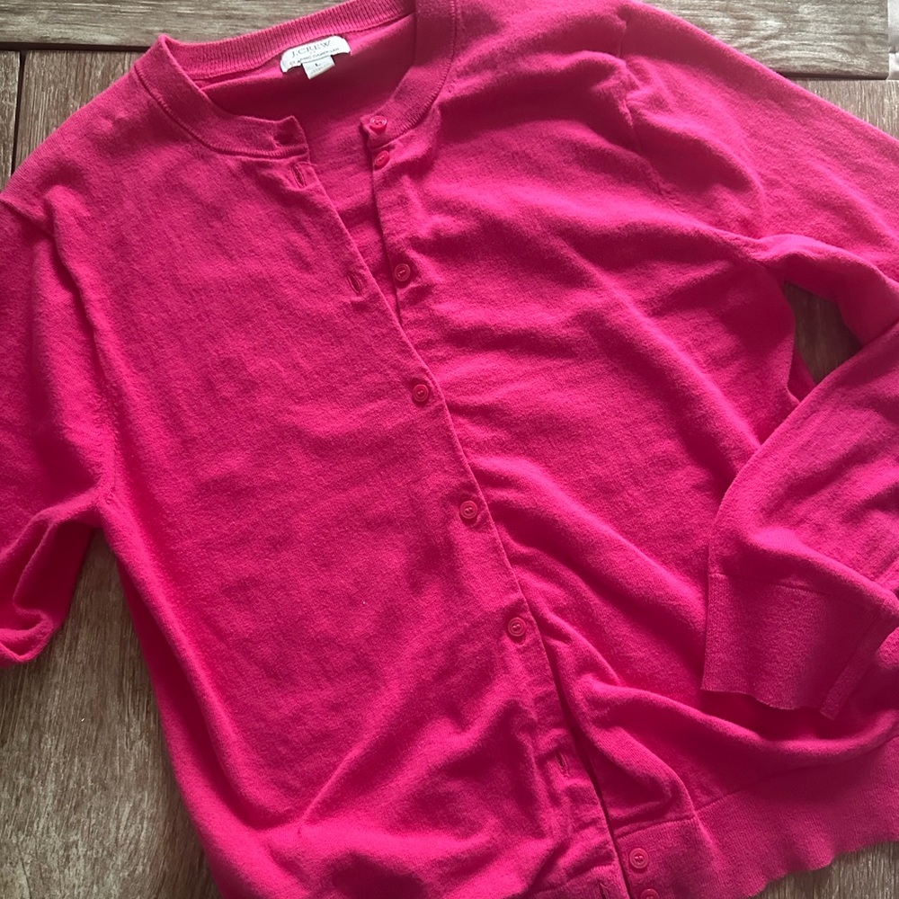 J.Crew Bright Pink Classic 100% Cotton Button-Up Cardigan, Size L